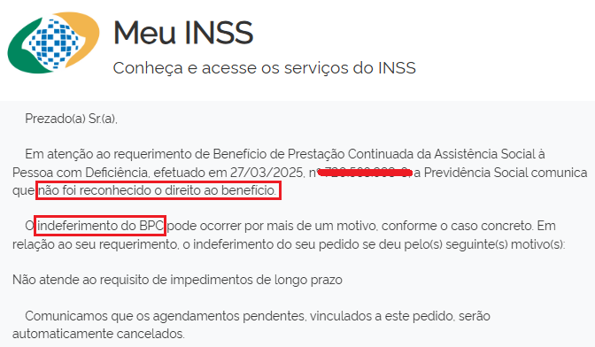 Exemplo de negativa do INSS